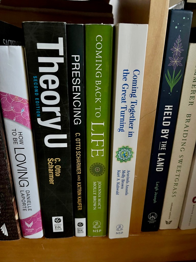 seven books on a bookshelf